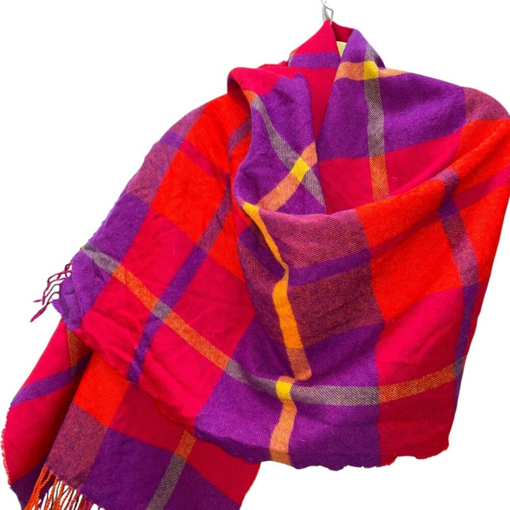 stunning cozy summer to fall soft orange purple plaid shawl scarf